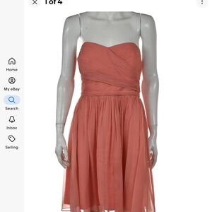 100% SILK J. Crew Strapless Coral Midi Dress339